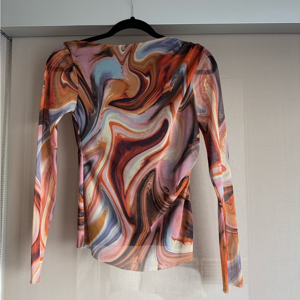 Multicolor Swirl Asymmetrical Long Sleeve Top